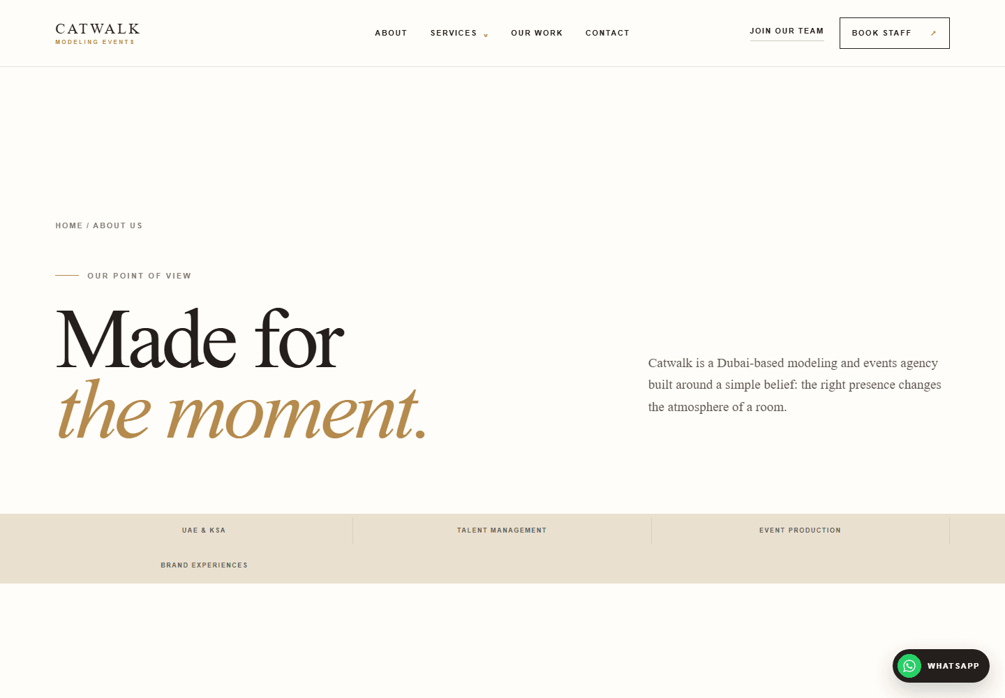 Catwalk about page and brand positioning