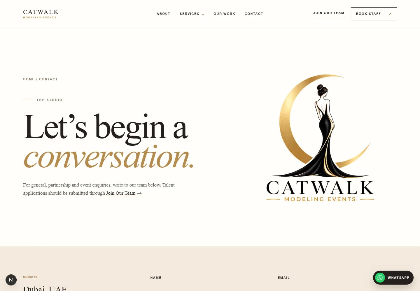 Catwalk contact and enquiry page